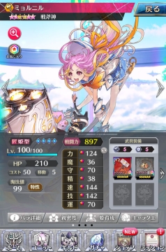 覚醒ユニット ミョルニル ステータス画面